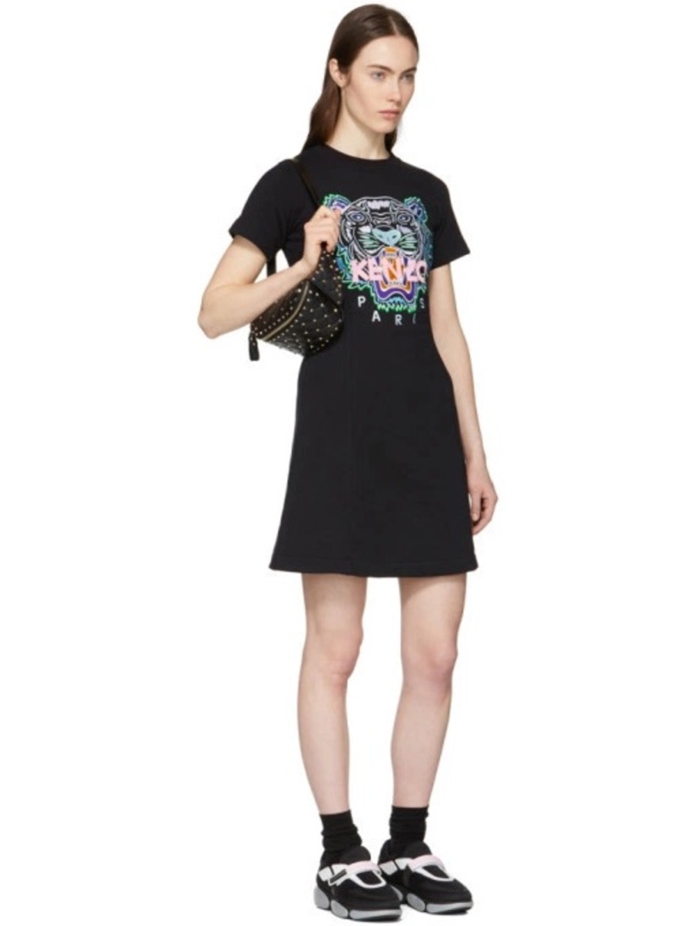 NWT - Kenzo Black Tiger Flared T-Shirt Dress - XS